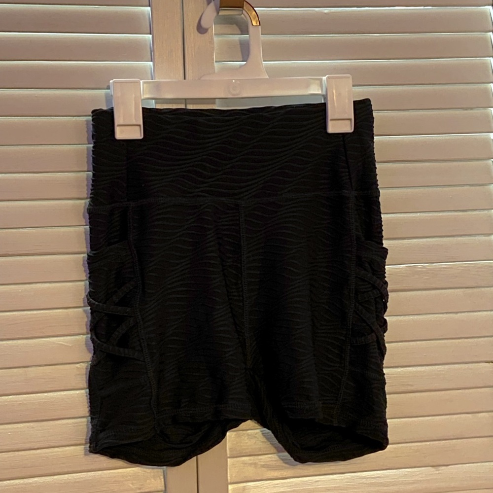 Black Textured Biker Shorts